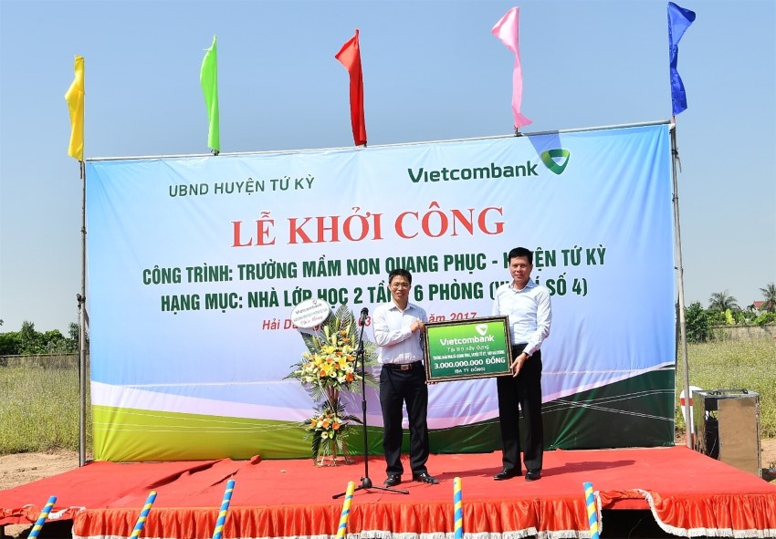                                     Vietcombank tài trợ 3 tỷ đồng xây dựng trường mầm non xã Quang Phục, huyện Tứ Kỳ, tỉnh Hải Dương