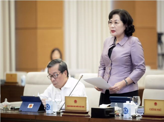 Thống đốc Nguyễn Thị Hồng trình bày Tờ trình dự án Luật Các TCTD (sửa đổi)