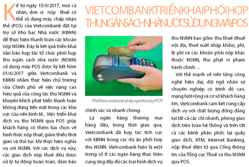                                     Vietcombank triển khai phối hợp thu ngân sách nhà nước sử dụng máy POS