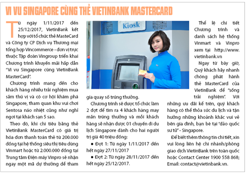                                     Vi vu Singapore cùng thẻ Vietinbank Mastercard