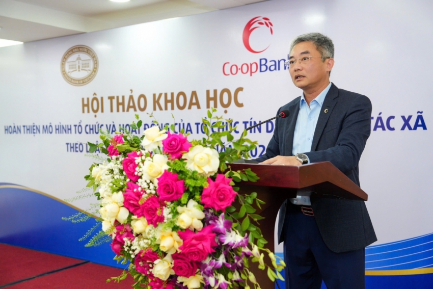 Chủ tịch Hội đồng quản trị NHHTX Nguyễn Quốc Cường phát biểu tại Hội thảo