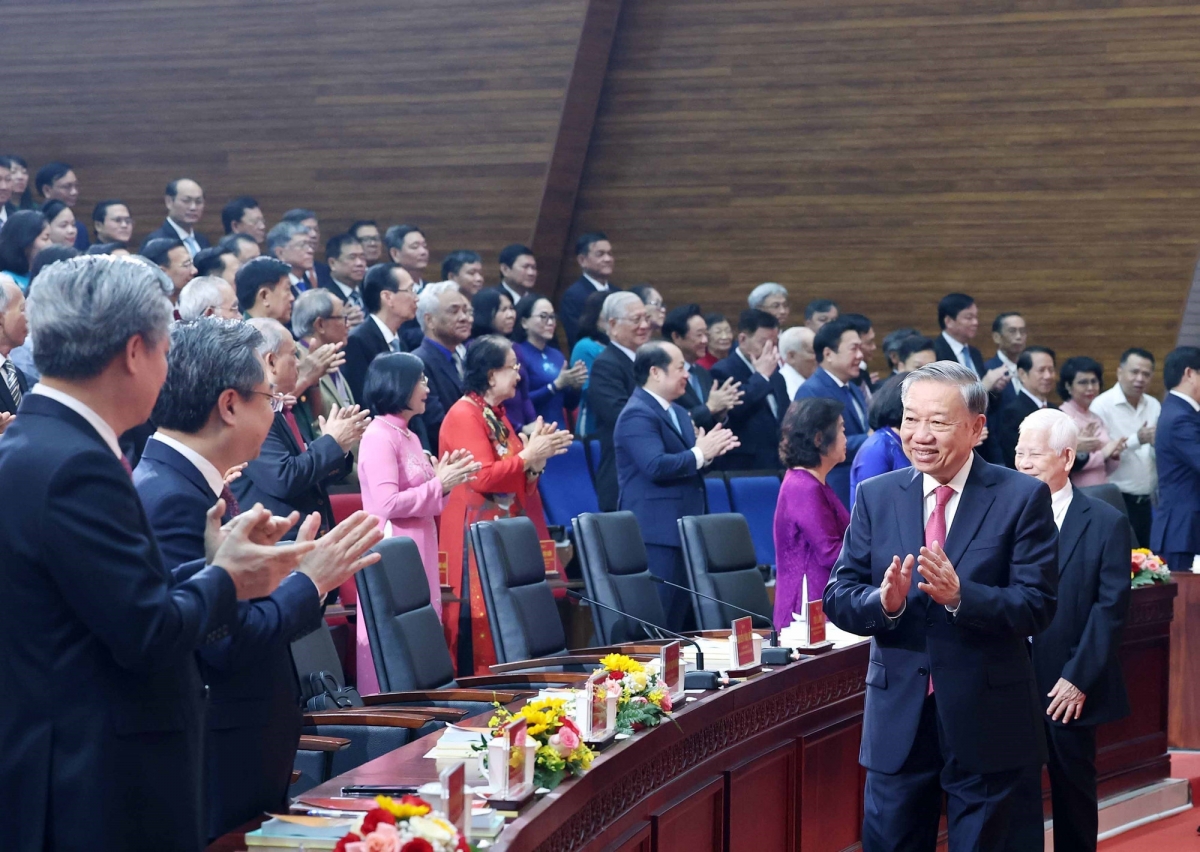 Tổng Bí thư Tô Lâm dự Lễ Công bố Nghị quyết sáp nhập đơn vị hành chính tại Thành phố Hồ Chí Minh. Ảnh: Thống Nhất – TTXVN