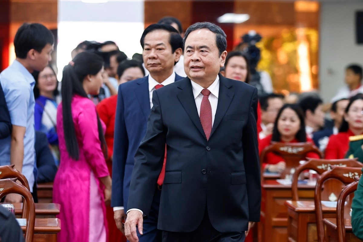 Chủ tịch Quốc hội Trần Thanh Mẫn dự Lễ Công bố Nghị quyết tại điểm cầu Cần Thơ. Ảnh: TTXVN