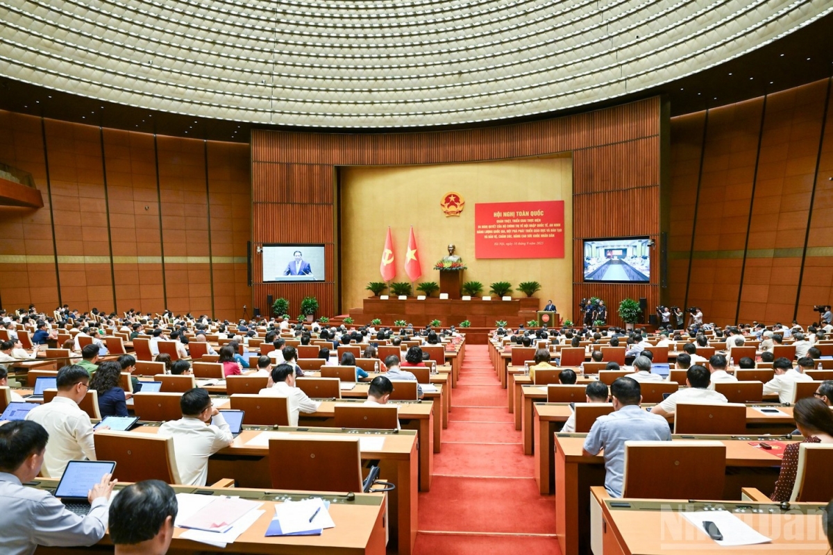 Toàn cảnh Hội nghị toàn quốc quán triệt và triển khai thực hiện 4 nghị quyết quan trọng của Bộ Chính trị, gồm Nghị quyết số 59-NQ/TW, Nghị quyết số 70-NQ/TW, Nghị quyết số 71-NQ/TW và Nghị quyết số 72-NQ/TW, Hà Nội, ngày 16/9/2025. (Ảnh: DUY LINH - Báo Nhân dân)