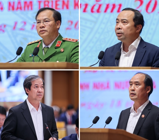 Các đại biểu báo cáo, phát biểu tại Hội nghị - Ảnh: VGP/Nhật Bắc