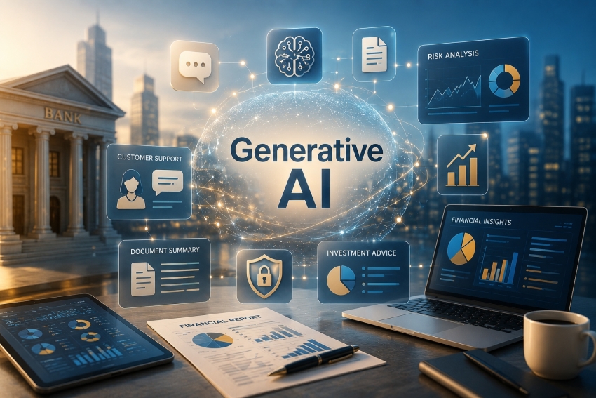 Generative AI đang nhanh chóng trở thành động lực đổi mới của ngành tài chính, mở ra nhiều cơ hội nhưng cũng đặt ra không ít thách thức trong quá trình triển khai và quản trị (Nguồn ảnh: PT và AI)